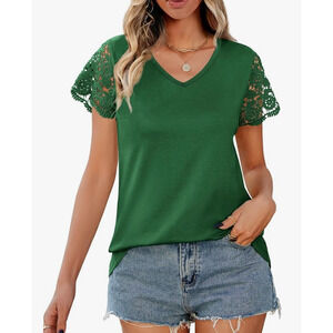 Desol Women's Green Summer Lace Top Short Sleeve T-Shirt (Size XXL)